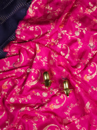 Semi Katna Silk Saree - Dark Blue with Pink