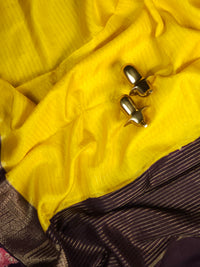 Semi Katna Silk Saree - Yellow with Purple