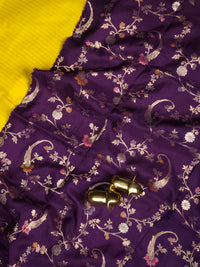 Semi Katna Silk Saree - Yellow with Purple