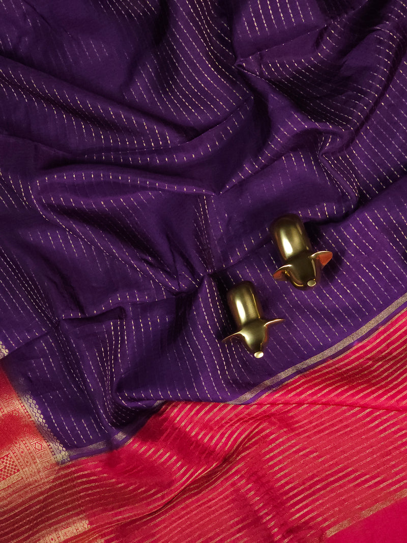 Semi Katna Silk Saree - Purple with Pink
