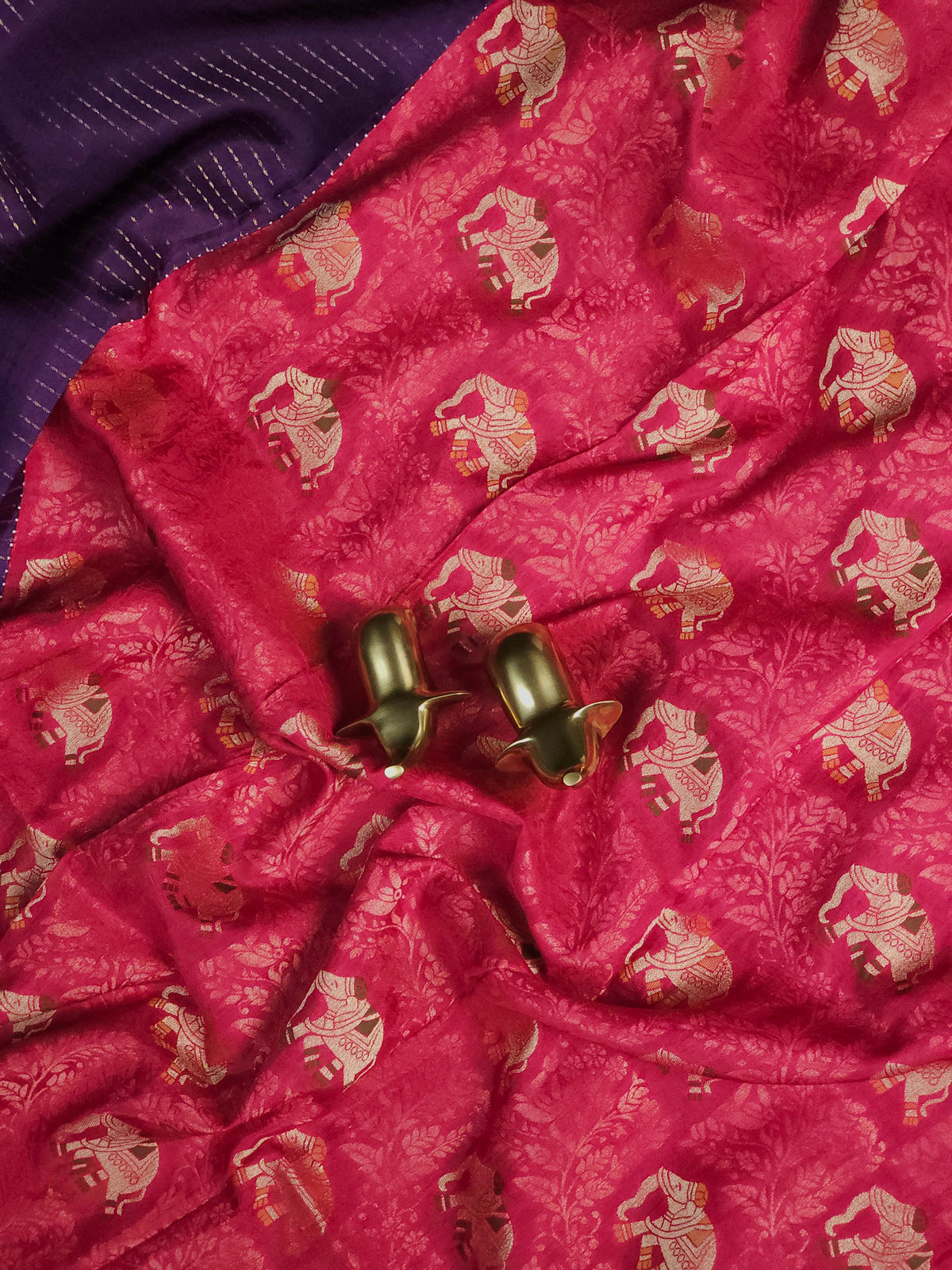 Semi Katna Silk Saree - Purple with Pink
