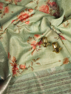 Soft Semi Tussar Kota Weaving  - Sea Blue