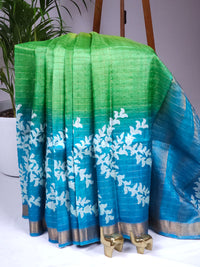 Pure Tussar Checks - Green with Blue