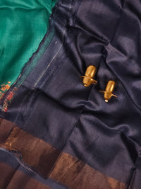Pure Tussar Silk Saree with Zari Border - Sea Green with Blue
