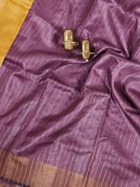 Pure Tussar Silk Saree with Zari Border - Yellow with Onion Pink