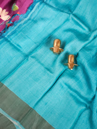 Pure Tussar Silk Saree with Zari Border - Purple with Blue