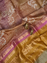 Pure Tussar Checks - Brown with Yellow