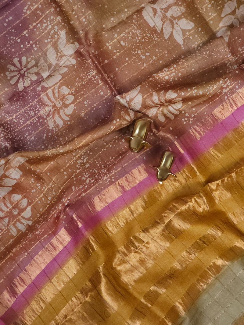 Pure Tussar Checks - Brown with Yellow