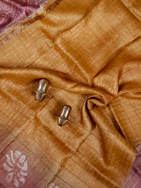 Pure Tussar Checks - Brown with Yellow