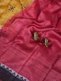 Pure Tussar Checks - Yellow with Red