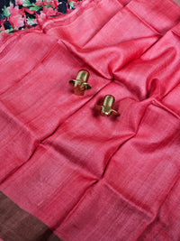 Pure Tussar Silk Saree with Zari Border - Black with Peach