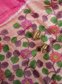 Pure Tussar Checks - Peachish Pink