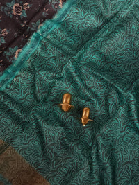 Pure Tussar Silk Saree with Zari Border - Black with Blue