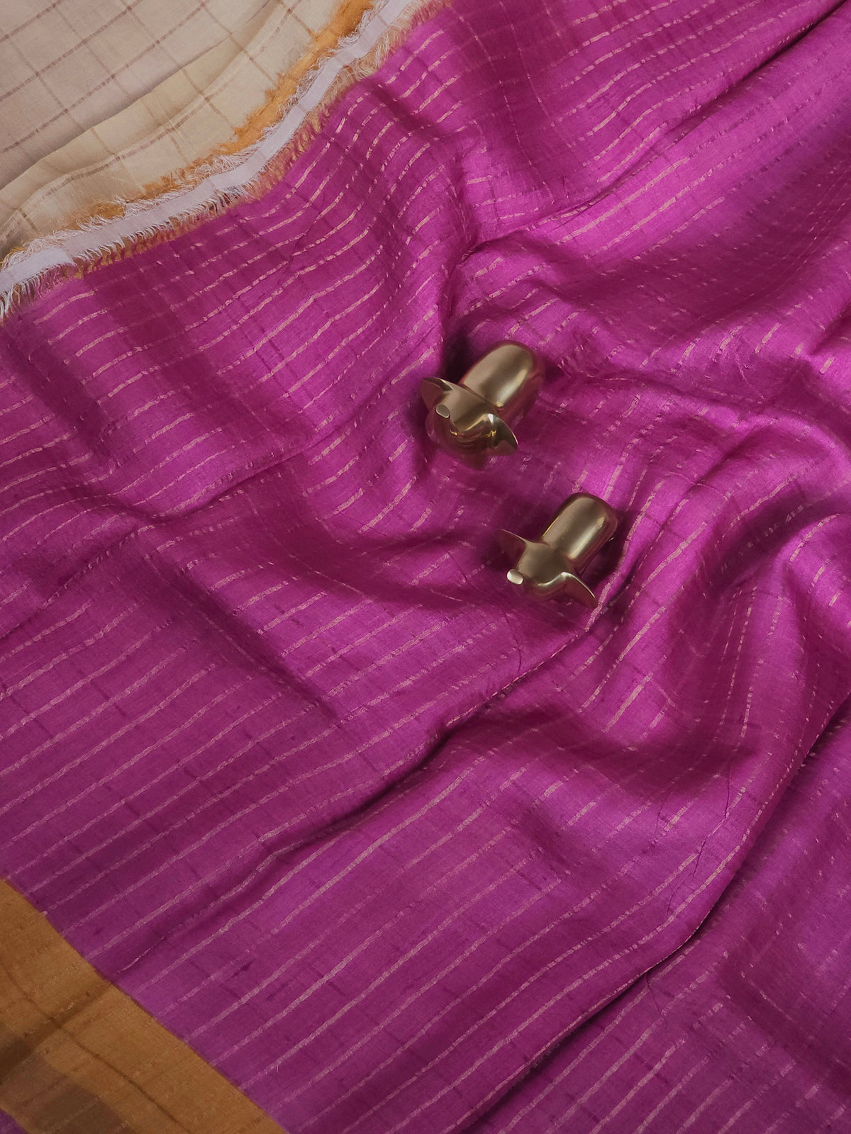 Pure Tussar Silk with Hand Paint - Tussar with Pink