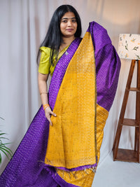 Semi Raw Silk Saree - Purple with Mustard Yellow
