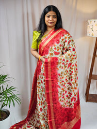 Pure Georgette with Zari Woven Border Saree - Red