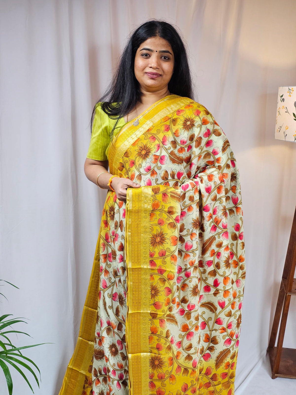 Pure Georgette with Zari Woven Border Saree - Yellow