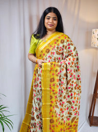 Pure Georgette with Zari Woven Border Saree - Yellow