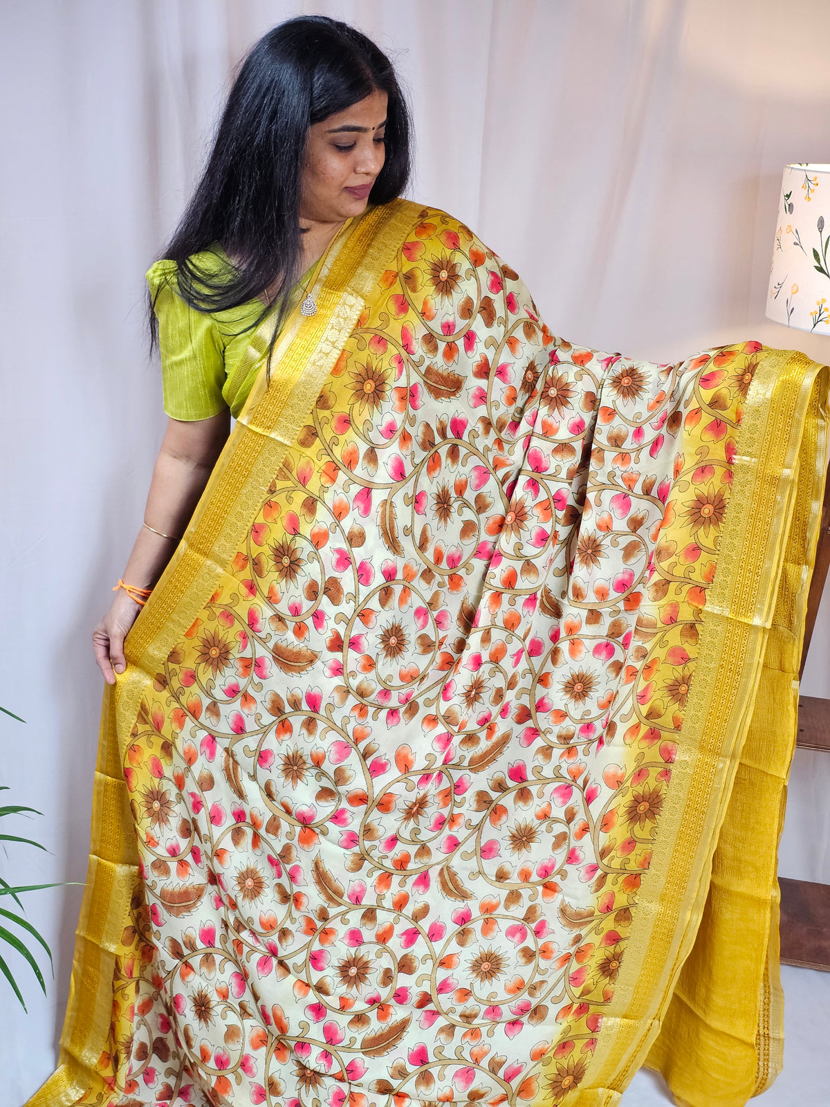Pure Georgette with Zari Woven Border Saree - Yellow
