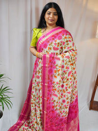 Georgette with Floral Prints - Cream with Pink