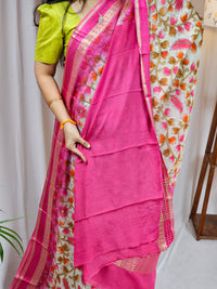 Georgette with Floral Prints - Cream with Pink