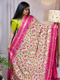 Georgette with Floral Prints - Cream with Pink