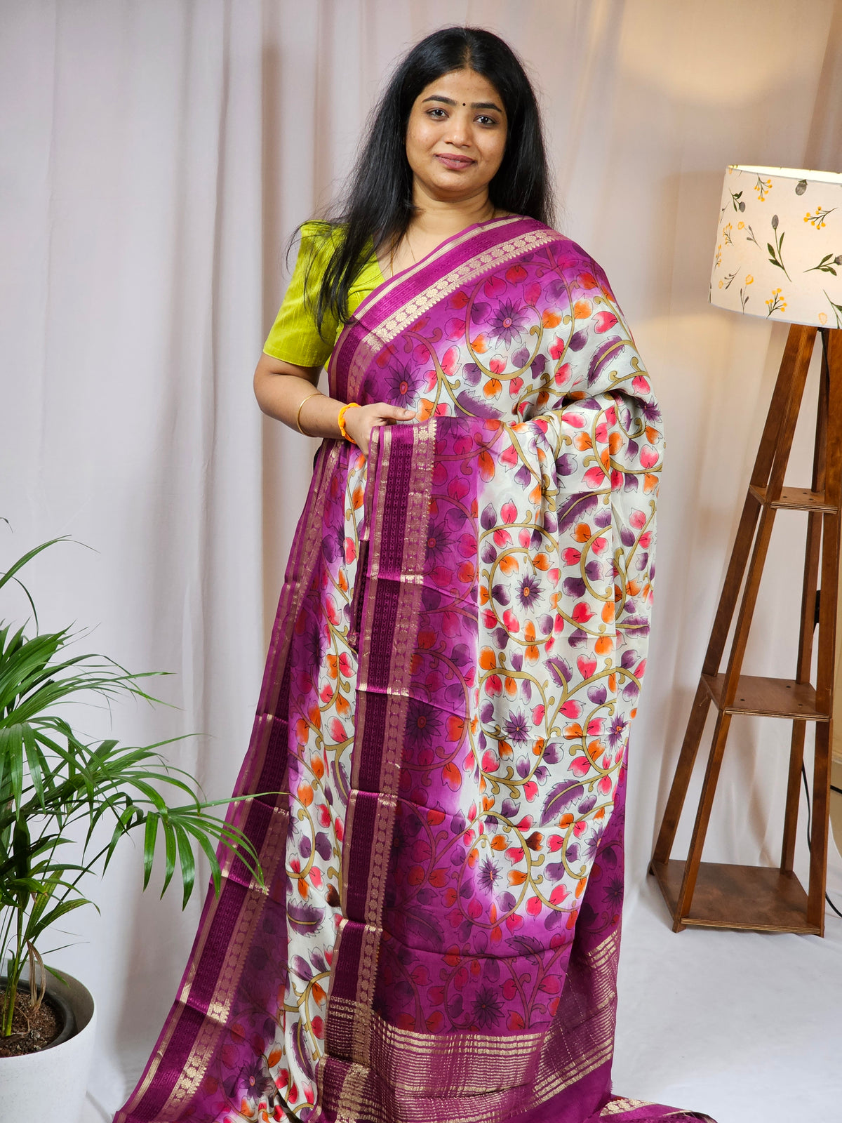 Pure Georgette with Zari Woven Border Saree - Purple