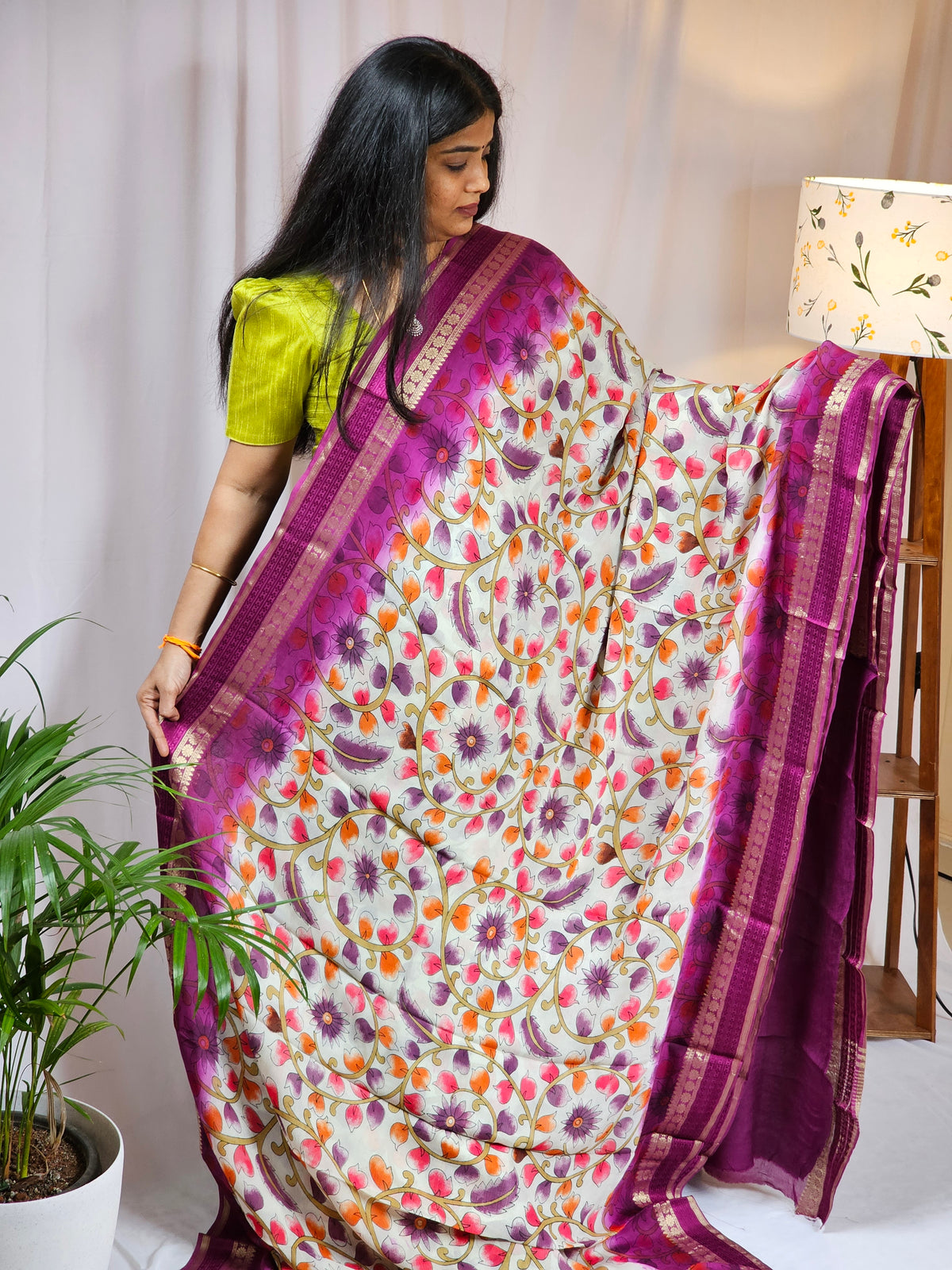 Pure Georgette with Zari Woven Border Saree - Purple