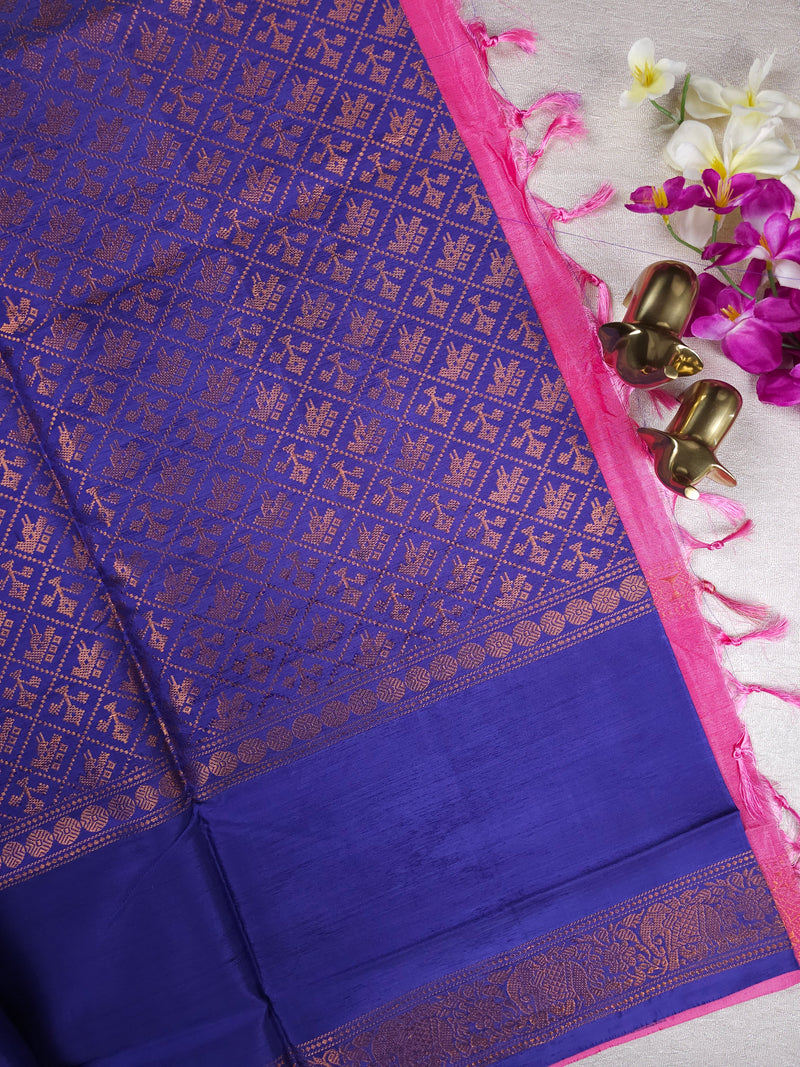 Chinnalampattu Border -Blue  with Pink