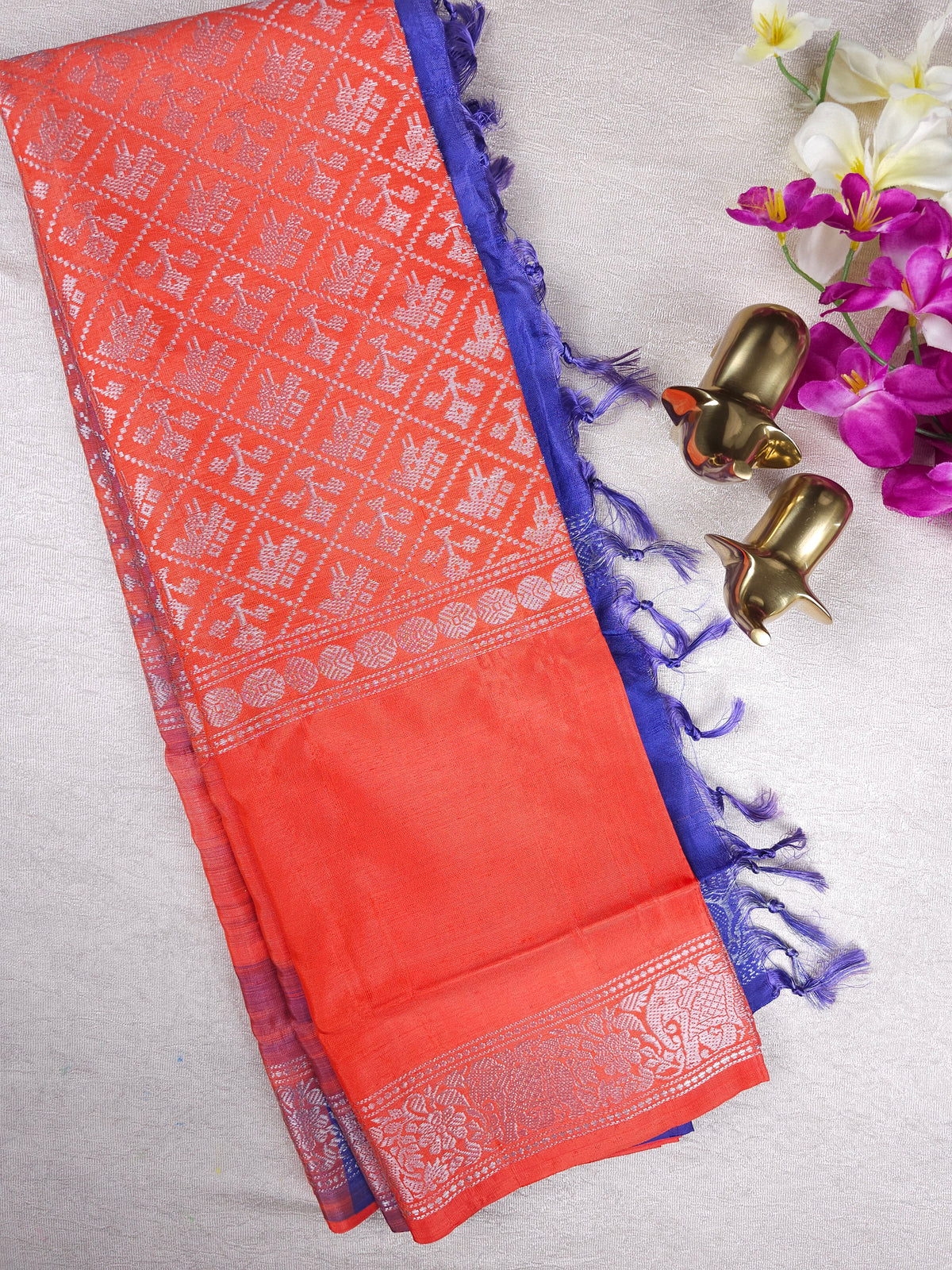 Chinnalampattu Border -Orange with Blue