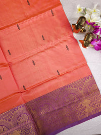 Dark Orange with Blue Chinnalampattu Big Border Saree