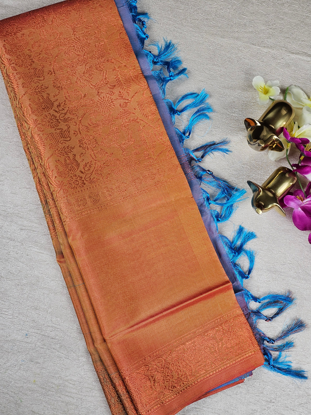 Chinnalampattu Border -Dark Orange with Blue