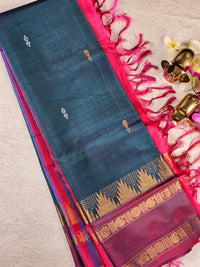 Chinnalampattu Border - Peacock  Green with  Dark Pink