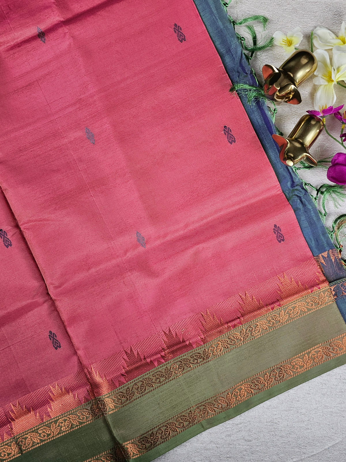 Chinnalampattu Border - Pink  with Peacock Green