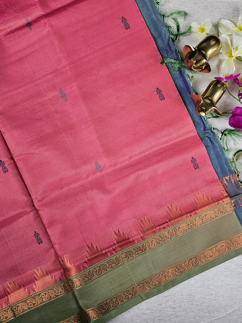 Chinnalampattu Border - Pink  with Peacock Green