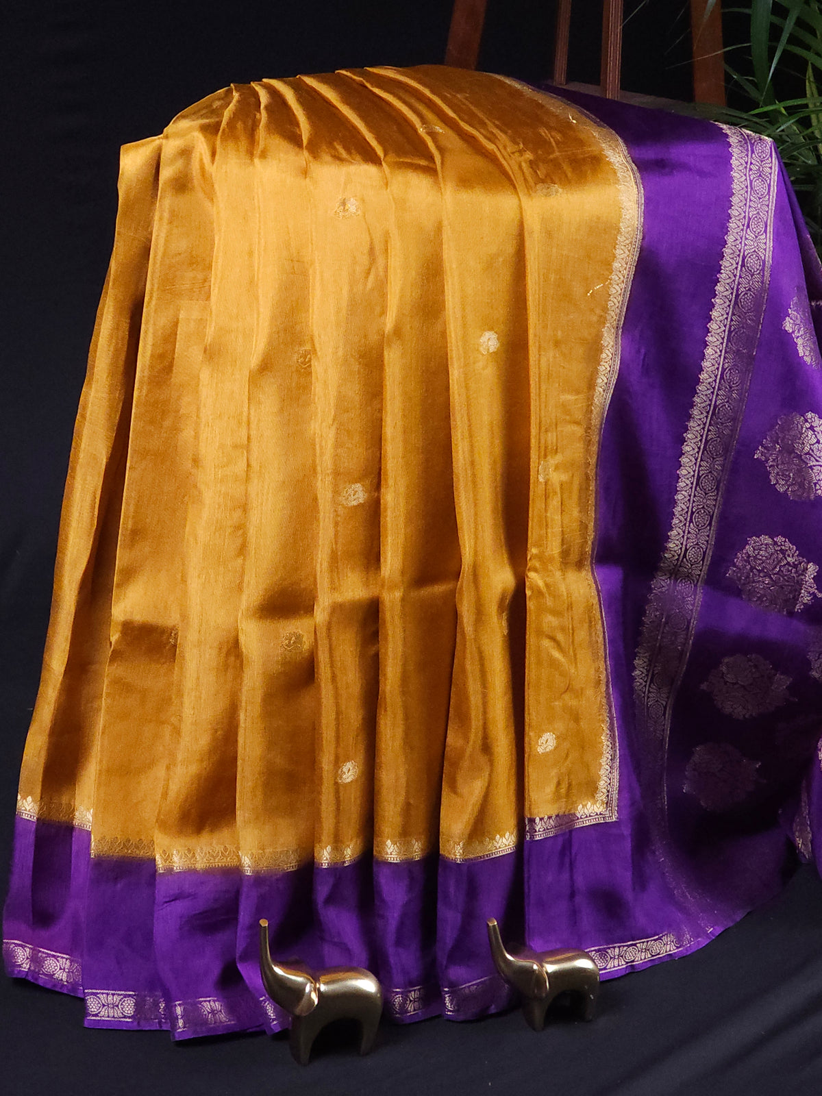 Semi Mysore Crepe Silk Saree - Yellow With Violet