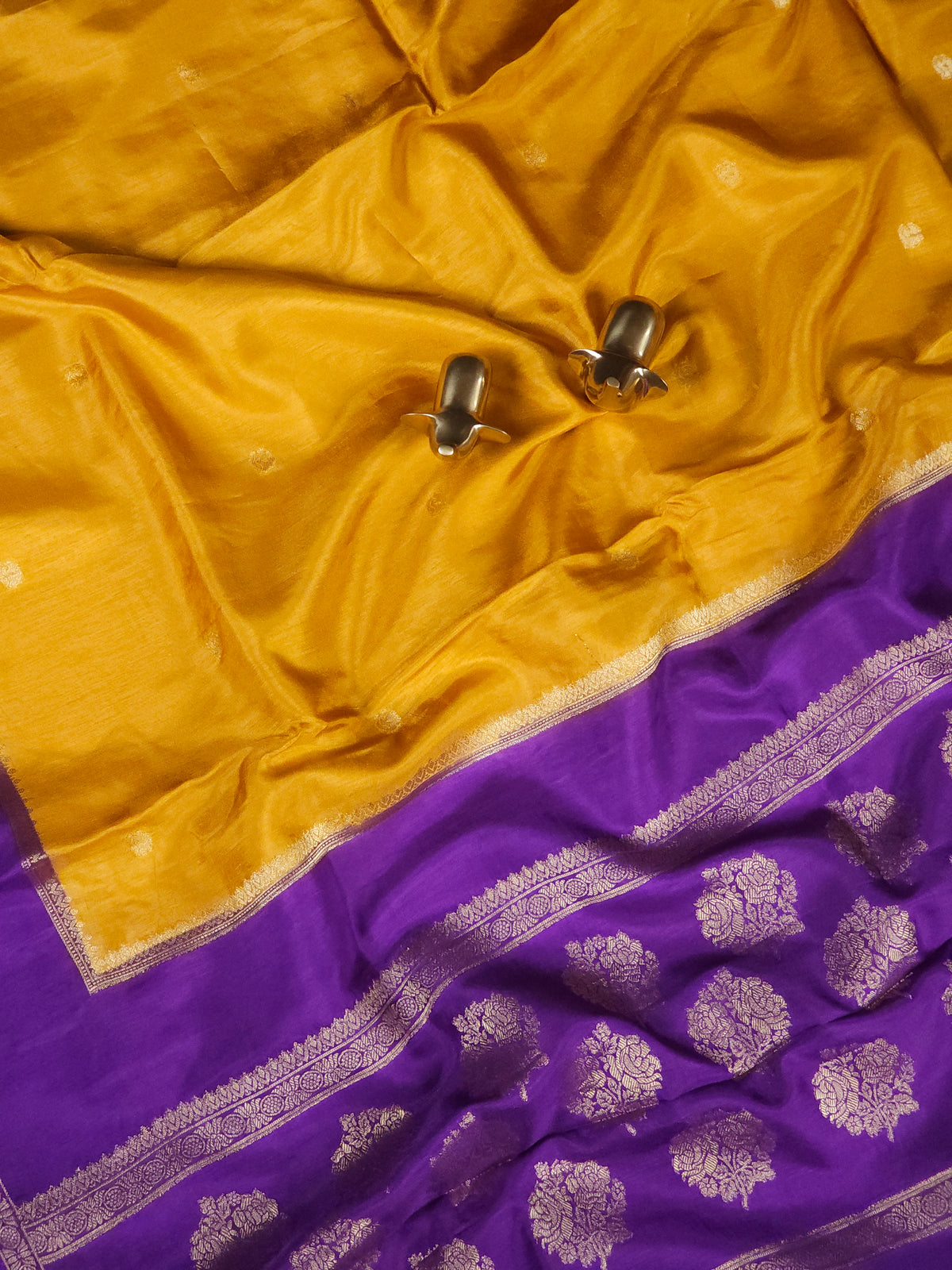 Semi Mysore Crepe Silk Saree - Yellow With Violet