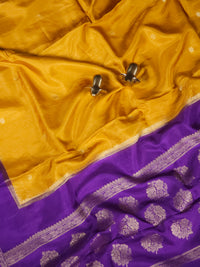Semi Mysore Crepe Silk Saree - Yellow With Violet