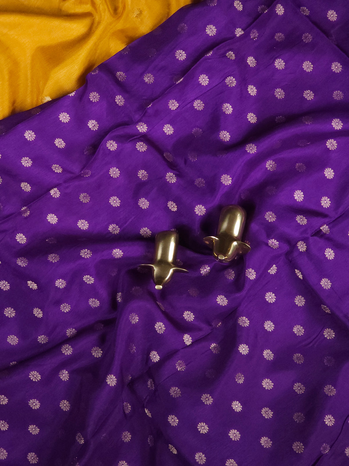 Semi Mysore Crepe Silk Saree - Yellow With Violet