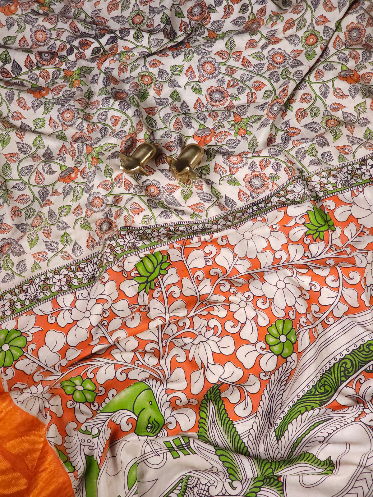 Chennuri Silk - Green with Orange