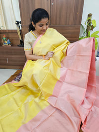 Classical Kanjivaram Pattern Pure Handloom Soft Silk Saree - Soft Yellow with Peach