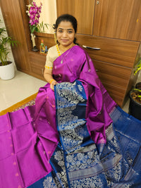 Classic Kanjivaram Pattern Pure Handloom Soft Silk Saree  - Magenta Pink with Peacock Blue
