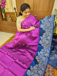 Classic Kanjivaram Pattern Pure Handloom Soft Silk Saree  - Magenta Pink with Peacock Blue