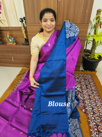 Classic Kanjivaram Pattern Pure Handloom Soft Silk Saree  - Magenta Pink with Peacock Blue