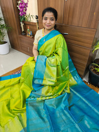 Classical Kanjivaram Pattern Handloom Pure Soft Silk Sarees - Green with Sea Green