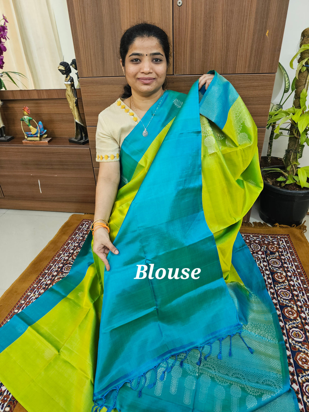 Classical Kanjivaram Pattern Handloom Pure Soft Silk Sarees - Green with Sea Green
