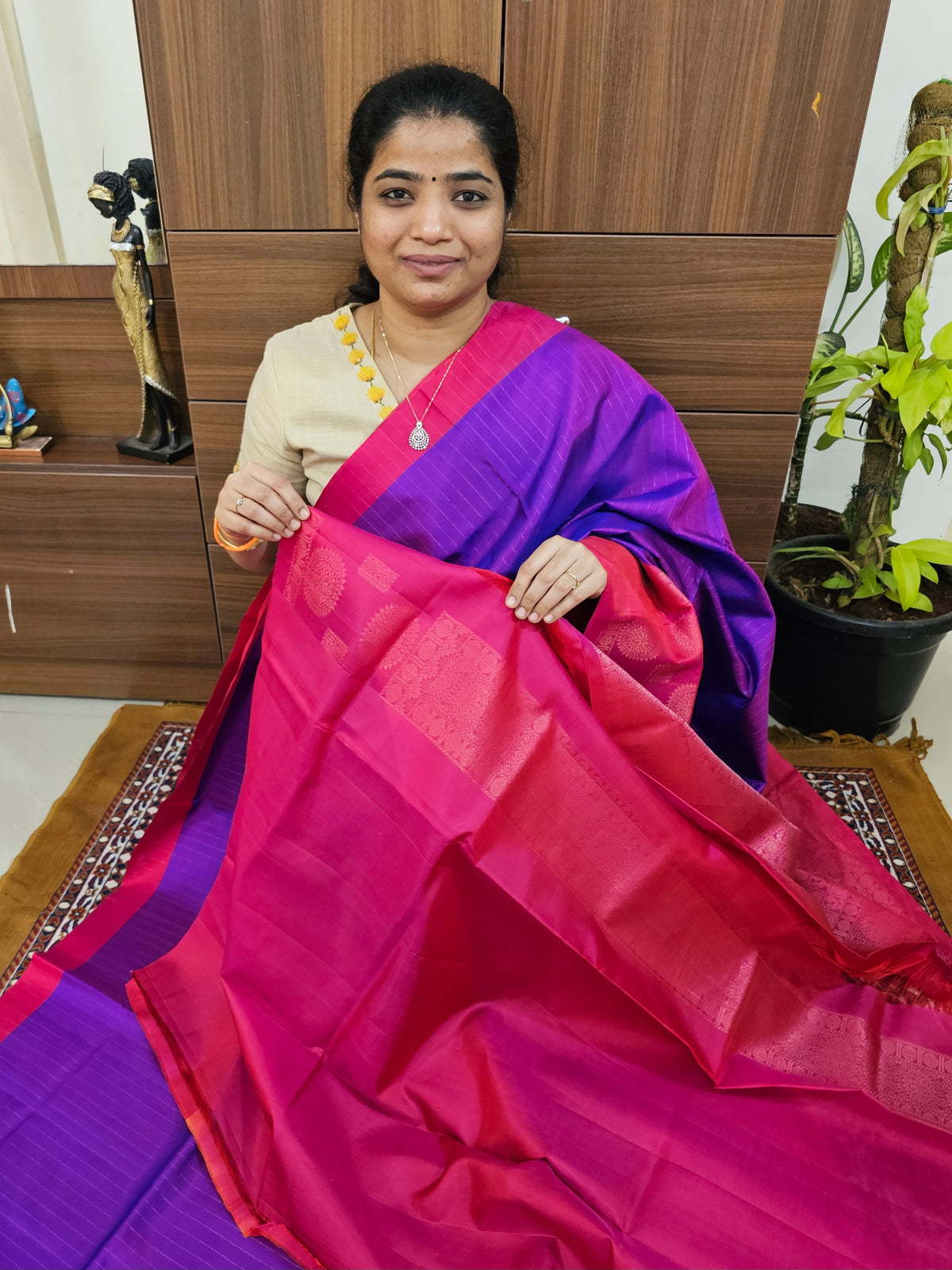 Handloom Pure Soft Silk Sarees - Purple with Pink
