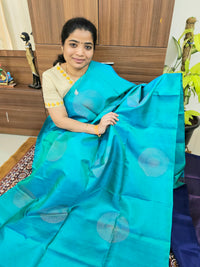 Pure Handloom Soft Silk Saree - Dual Shade of  Sea Green cum Sea Blue with Dark Blue