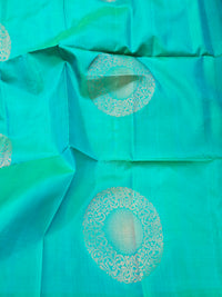 Pure Handloom Soft Silk Saree - Dual Shade of  Sea Green cum Sea Blue with Dark Blue