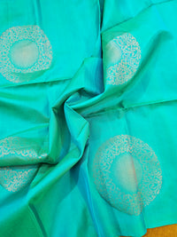 Pure Handloom Soft Silk Saree - Dual Shade of  Sea Green cum Sea Blue with Dark Blue